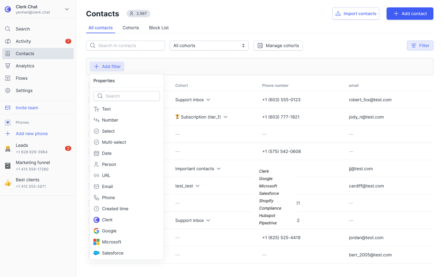 Contact and list management