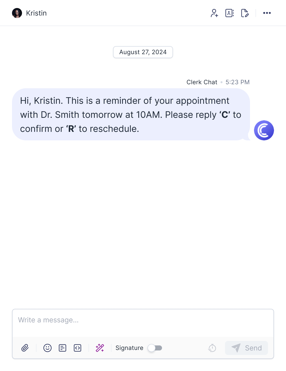 Text reminder service