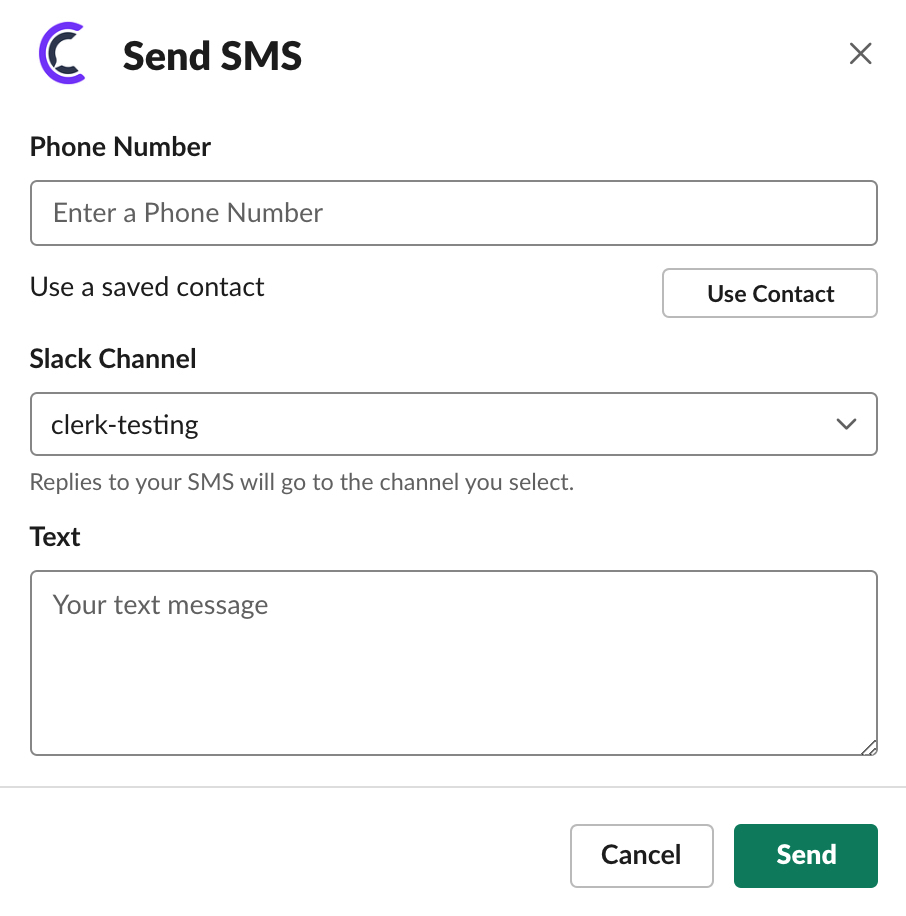 Clerk - Send Text Message